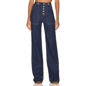 Veronica Beard 'Crosbie' Blue Cotton Wide Leg Comfort Stret Denim Jean Size 28